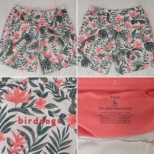 Bird Dogs Boom for your Boomstick Swim Shorts Large Tropical Floral Pink Green